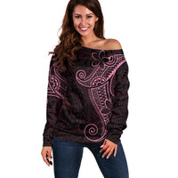 Black Pink Polynesian Tribal Off Shoulder Sweater - Polynesian Pride