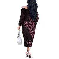 Black Pink Polynesian Tribal Off The Shoulder Long Sleeve Dress - Polynesian Pride