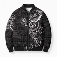 Black White Polynesian Tribal Bomber Puffer Jacket - Polynesian Pride