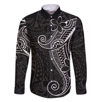Black White Polynesian Tribal Family Matching Long Sleeve Bodycon Dress and Hawaiian Shirt - Polynesian Pride
