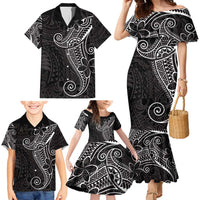 Black White Polynesian Tribal Family Matching Mermaid Dress and Hawaiian Shirt - Polynesian Pride