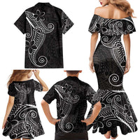 Black White Polynesian Tribal Family Matching Mermaid Dress and Hawaiian Shirt - Polynesian Pride