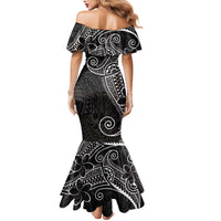 Black White Polynesian Tribal Family Matching Mermaid Dress and Hawaiian Shirt - Polynesian Pride