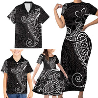 Black White Polynesian Tribal Family Matching Short Sleeve Bodycon Dress and Hawaiian Shirt - Polynesian Pride