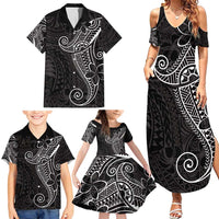 Black White Polynesian Tribal Family Matching Summer Maxi Dress and Hawaiian Shirt - Polynesian Pride