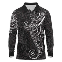 Black White Polynesian Tribal Long Sleeve Polo Shirt - Polynesian Pride