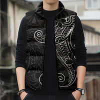 Black White Polynesian Tribal Sleeveless Puffer Jacket - Polynesian Pride