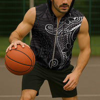 Black White Polynesian Tribal Sleeveless Zip Hoodie - Polynesian Pride