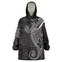 Black White Polynesian Tribal Wearable Blanket Hoodie - Polynesian Pride