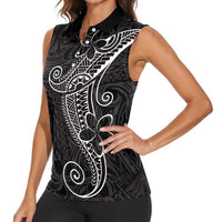 Black White Polynesian Tribal Women Sleeveless Polo Shirt - Polynesian Pride