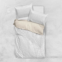 Lotu Tamaiti White Tongan Ngatu Bedding Set Polynesian Tribal Fonulei Pattern - Polynesian Pride