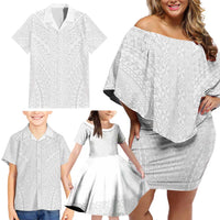 Lotu Tamaiti White Tongan Ngatu Family Matching Off Shoulder Short Dress and Hawaiian Shirt Polynesian Tribal Fonulei Pattern - Polynesian Pride