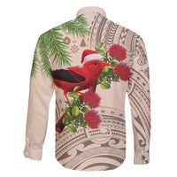 Christmas Hawaii with I'iwi Bird Family Matching Long Sleeve Bodycon Dress and Hawaiian Shirt Aloha Mele Kalikimaka - Beige Art