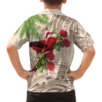 Christmas Hawaii with I'iwi Bird Family Matching Off Shoulder Short Dress and Hawaiian Shirt Aloha Mele Kalikimaka - Beige Art