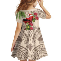 Christmas Hawaii with I'iwi Bird Family Matching Off Shoulder Short Dress and Hawaiian Shirt Aloha Mele Kalikimaka - Beige Art