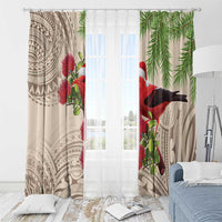 Christmas Hawaii with I'iwi Bird Window Curtain Aloha Mele Kalikimaka - Beige Art