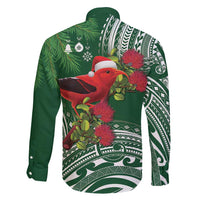 Christmas Hawaii with I'iwi Bird Family Matching Long Sleeve Bodycon Dress and Hawaiian Shirt Aloha Mele Kalikimaka - Green Art
