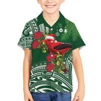 Christmas Hawaii with I'iwi Bird Family Matching Long Sleeve Bodycon Dress and Hawaiian Shirt Aloha Mele Kalikimaka - Green Art