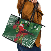 Christmas Hawaii with I'iwi Bird Leather Tote Bag Aloha Mele Kalikimaka - Green Art