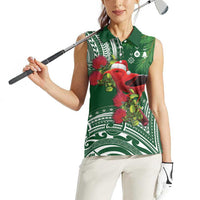 Christmas Hawaii with I'iwi Bird Women Sleeveless Polo Shirt Aloha Mele Kalikimaka - Green Art