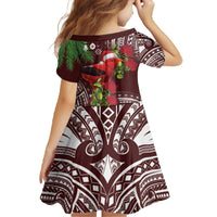 Christmas Hawaii with I'iwi Bird Family Matching Off The Shoulder Long Sleeve Dress and Hawaiian Shirt Aloha Mele Kalikimaka - Oxblood Art