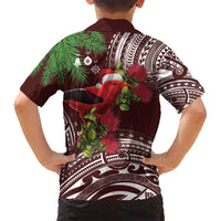 Christmas Hawaii with I'iwi Bird Family Matching Summer Maxi Dress and Hawaiian Shirt Aloha Mele Kalikimaka - Oxblood Art