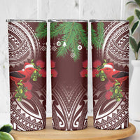 Christmas Hawaii with I'iwi Bird Skinny Tumbler Aloha Mele Kalikimaka - Oxblood Art