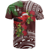 Christmas Hawaii with I'iwi Bird T Shirt Aloha Mele Kalikimaka - Oxblood Art