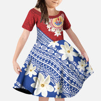 French Polynesia Family Matching Short Sleeve Bodycon Dress and Hawaiian Shirt Tahitian Tiare Flowers Tribal