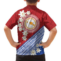 French Polynesia Kid Hawaiian Shirt Tahitian Tiare Flowers Tribal