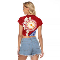 French Polynesia Raglan Cropped T Shirt Tahitian Tiare Flowers Tribal