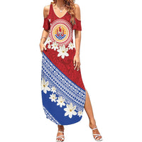 French Polynesia Summer Maxi Dress Tahitian Tiare Flowers Tribal