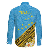 Tuvalu Plumeria Flowers Family Matching Long Sleeve Bodycon Dress and Hawaiian Shirt Polynesian Tribal Pattern