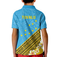 Tuvalu Plumeria Flowers Kid Polo Shirt Polynesian Tribal Pattern