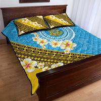 Tuvalu Plumeria Flowers Quilt Bed Set Polynesian Tribal Pattern