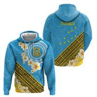Tuvalu Plumeria Flowers Zip Hoodie Polynesian Tribal Pattern