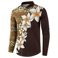 Vintage Hibiscus Turtle Pattern Button Sweatshirt with Plumeria Half Style