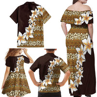 Vintage Hibiscus Turtle Pattern Family Matching Off Shoulder Maxi Dress and Hawaiian Shirt with Plumeria Half Style