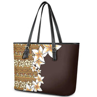 Vintage Hibiscus Turtle Pattern Leather Tote Bag with Plumeria Half Style
