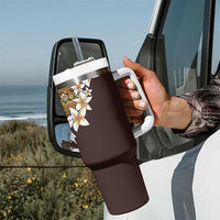 Vintage Hibiscus Turtle Pattern Tumbler With Handle with Plumeria Half Style