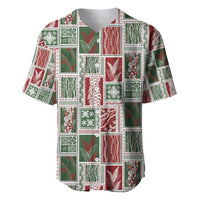 Mele Kalikimaka Hawaiian Quilt and Lei Patchwork Baseball Jersey LT9 Red - Polynesian Pride