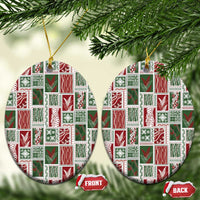 Mele Kalikimaka Hawaiian Quilt and Lei Patchwork Ceramic Ornament - Polynesian Pride