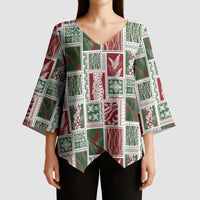 Mele Kalikimaka Hawaiian Quilt and Lei Patchwork Kimono Sleeve Blouse - Polynesian Pride