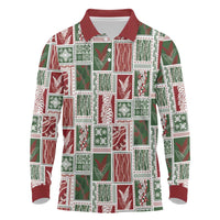 Mele Kalikimaka Hawaiian Quilt and Lei Patchwork Long Sleeve Polo Shirt - Polynesian Pride