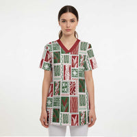 Mele Kalikimaka Hawaiian Quilt and Lei Patchwork Scrub Top - Polynesian Pride