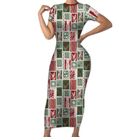 Mele Kalikimaka Hawaiian Quilt and Lei Patchwork Short Sleeve Bodycon Dress LT9 Long Dress Red - Polynesian Pride