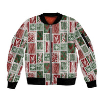 Mele Kalikimaka Hawaiian Quilt and Lei Patchwork Sleeve Zip Bomber Jacket LT9 Unisex Red - Polynesian Pride
