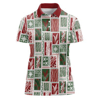 Mele Kalikimaka Hawaiian Quilt and Lei Patchwork Women Polo Shirt LT9 Female Red - Polynesian Pride