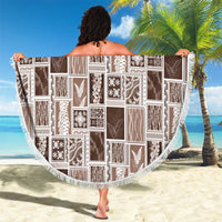 Vintage Aloha Block Quilt Beach Blanket Beige Inspired Lei Motifs - Polynesian Pride