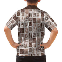 Vintage Aloha Block Quilt Family Matching Off The Shoulder Long Sleeve Dress and Hawaiian Shirt Beige Inspired Lei Motifs - Polynesian Pride